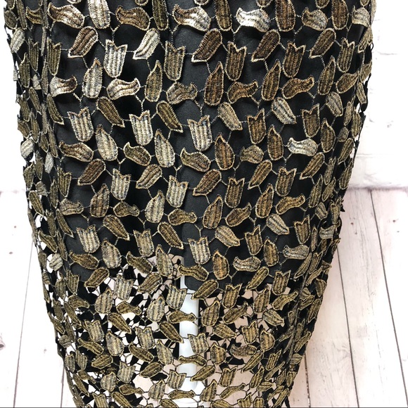 Bardot Black with Gold Leaf Lace Halter Dress 8 - Picture 7 of 14